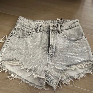 Distressed Gray Denim Shorts